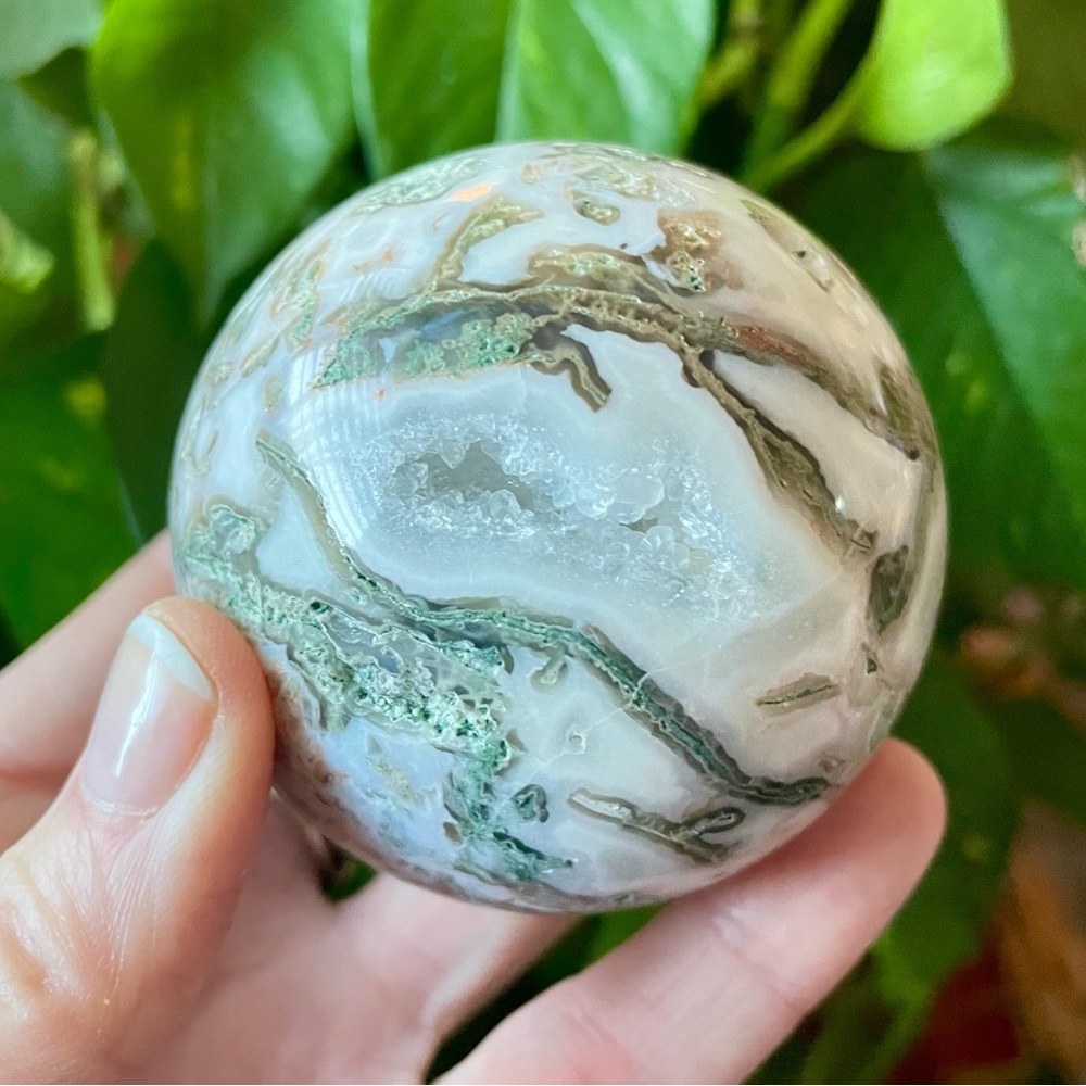💎Moss Agate Sphere w/ Quartz Druzy💎 ~approx 2.5”